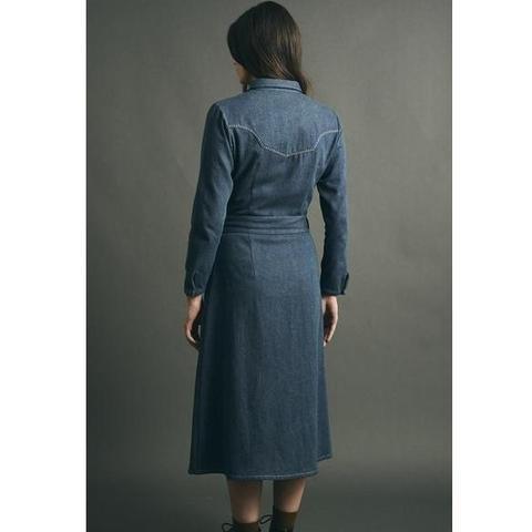 Denim Tie-Waist Midi Dress