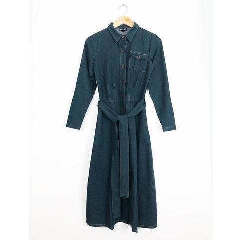 Denim Tie-Waist Midi Dress