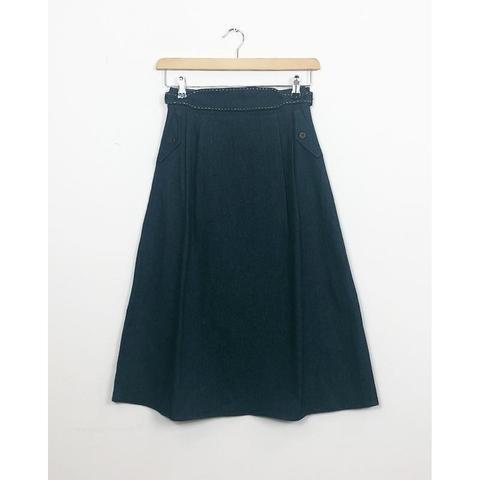 Denim Belted Midi Skirt