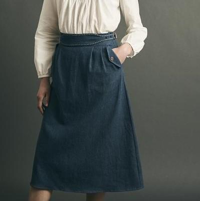 Denim Belted Midi Skirt