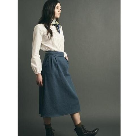 Denim Belted Midi Skirt