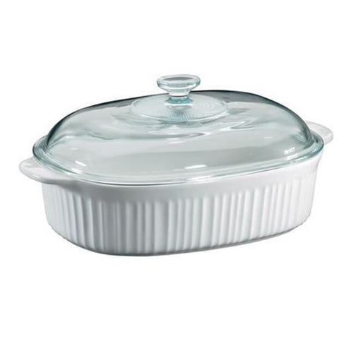French White Oval Casserole with Glass Lid, 4 Quart