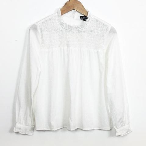 White Smocked Ruffle Blouse