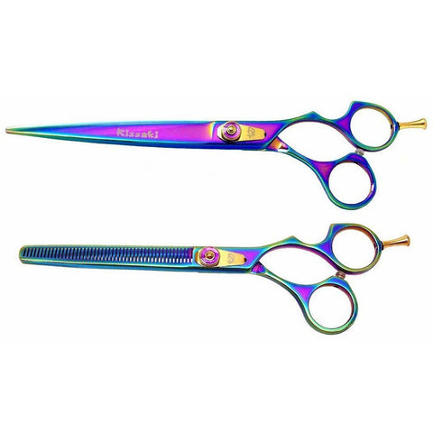 Kareru & Nagasa Rainbow Titanium Dog Grooming and Thinning Shears Set, Right-Handed