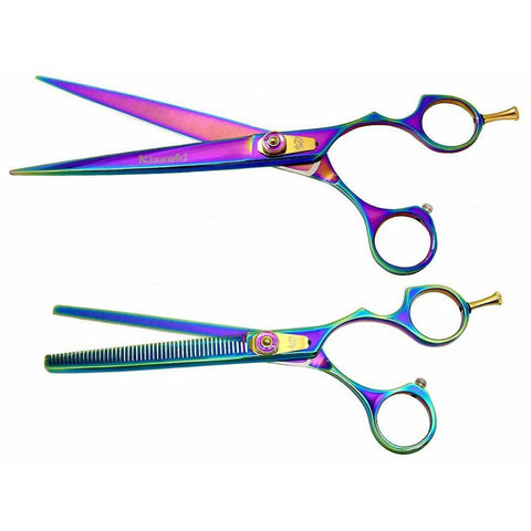 Kareru & Nagasa Rainbow Titanium Dog Grooming and Thinning Shears Set, Right-Handed
