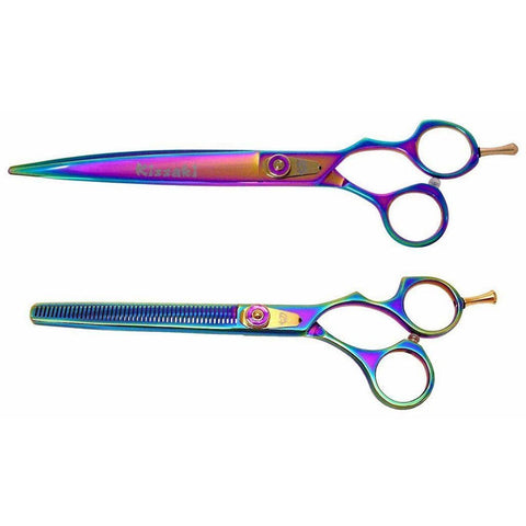 Yakizume & Nagasa Rainbow Titanium Dog Grooming and Thinning Shears Set, Left-Handed