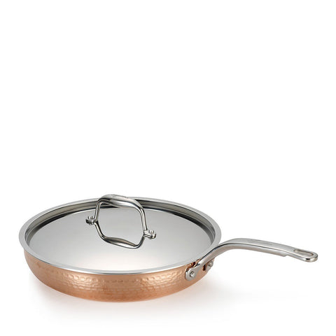 Martellata Tri-Ply Hammered Copper 12” Covered Skillet