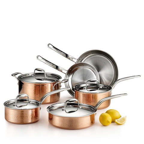 Martellata Tri-Ply Hammered Copper Cookware Set, 10 Piece