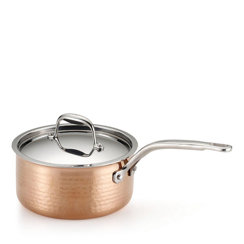 Martellata Tri-Ply Hammered Copper Covered Saucepan, 2 Quart