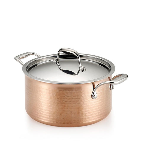 Martellata Tri-Ply Hammered Copper Covered Stewpot, 5 Quart