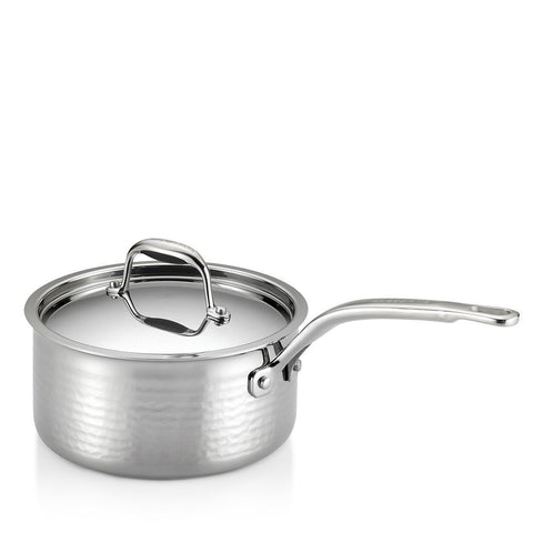 Martellata Tri-Ply Hammered Stainless Covered Saucepan, 2 Quart