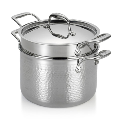 Martellata Tri-Ply Hammered Stainless Pastaiola Set, 6 Quart