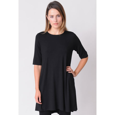 Round Neck Elbow-Sleeve Tunic in Lightweight Viscose Jersey