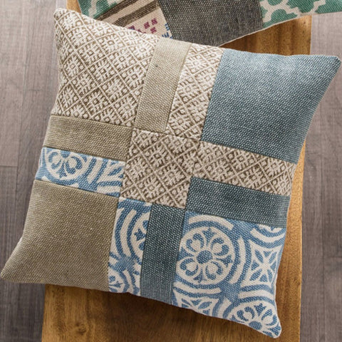 Block Print and Stone Wash Patchwork Pillow Covers