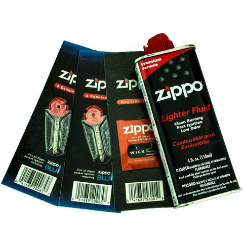 Accessories Pack: 4oz Lighter Fluid Tin, Wick, 12 Flints